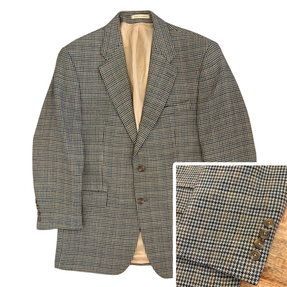 Lauren Ralph Lauren Blazer Men 41R Gun Club Check Houndstooth Wool Jacket Brown